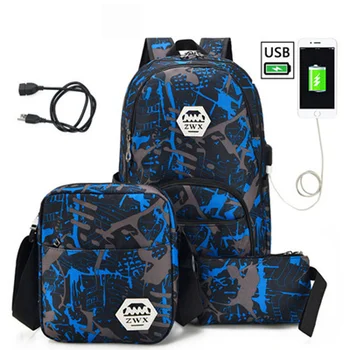 качественные 3 школьных шт/компл. высокие сумки для женщин USB Мужские школьные рюкзаки для мужчин дорожная сумка через плечо Большой рюкзак sac mochila