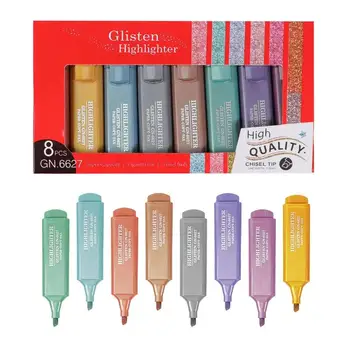 Маркерные ручки 8 цветов, набор эстетических маркерных ручек для защиты глаз, наконечник с зубилом, Маркерные ручки для ведения дневника, подсветка