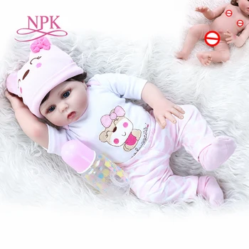 NPK 48 см мягкая силиконовая кукла reborn baby girl для всего тела в розовом платье, гибкая, очень мягкая на ощупь, приятный Подарок на День Рождения новорожденного ребенка