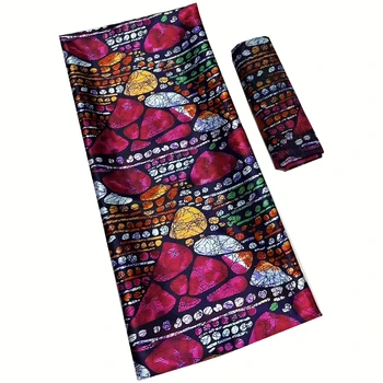 Африканская шелковая ткань, атласная ткань и тюлевый шарф, атласный материал для женского платья 4 + 2 ярда