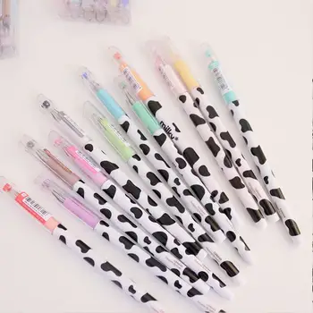 Гладкие пишущие ручки для студентов с экологичным рисунком коровы, канцелярские принадлежности