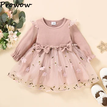 Prowow, платье для маленьких девочек от 0 до 3 лет, милые платья с цветочным рисунком из мультфильмов, сетчатые платья принцессы для девочек, одежда для маленьких девочек