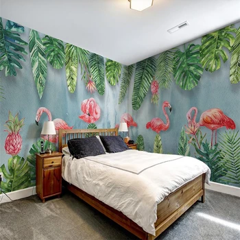 wellyu Nordic современный минималистичный ручной росписью растений фламинго по всей стене дома на заказ большие настенные обои papel de parede