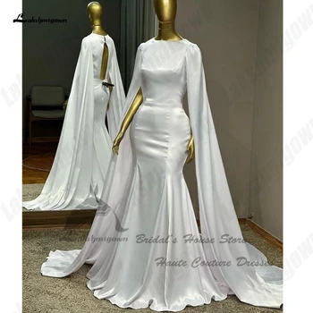 Мусульманские Атласные Свадебные Платья Русалки Lakshmigown С Накидкой 2023 Элегантные Пляжные Свадебные Платья Vestido de noiva sereia