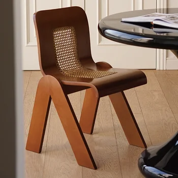 Средневековый обеденный стул Wabi-sabi Wind Chair Обеденный стул с изогнутой спинкой из ротанга в стиле ретро, диван для кабинета из массива дерева, мебель для дома
