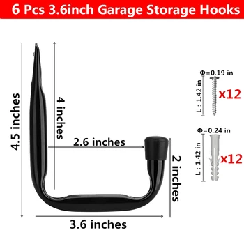 6 Комплектов гаражных крючков для хранения, сверхмощные J-образные крючки для крепления велосипеда к стене гаража