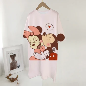 Платье-футболка Disney Minnie с коротким рукавом, Женское Корейское платье Harajuku с принтом Собаки Микки и Дональда Дака, модная уличная футболка большого размера