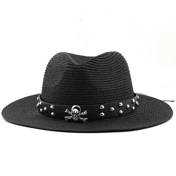 Панама, Летние солнцезащитные шляпы для женщин, мужчин, Пляжная соломенная шляпа с лентами в виде черепа, Модная дорожная кепка с защитой от ультрафиолета, Шапочка для путешествий Chapeu