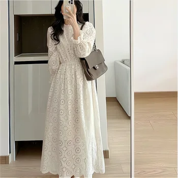 2023 Белое длинное Весенне-летнее платье для женщин, женская открытая Корейская модная одежда, Женские элегантные свадебные платья для гостей