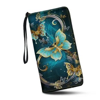 Женский кошелек Belidome Blue Butterfly с цветочным принтом, блокирующий RFID, из искусственной кожи, на молнии, клатч, браслет, длинный кошелек для путешествий