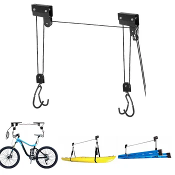 Велосипедный подъемник для гаражного хранения Система шкивов для подъема велосипедов с подшипником 60 кг, подвесная велосипедная стойка, сверхмощная потолочная вешалка для велосипедов