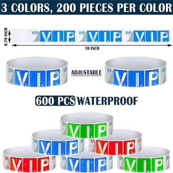 600 упаковок VIP-браслетов для мероприятий, водонепроницаемых VIP-браслетов, VIP бумажных браслетов, браслетов для вечеринок (красный, синий, зеленый)