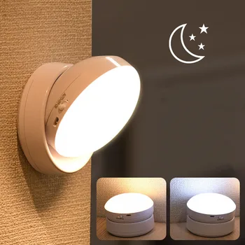 Светодиодный ночник Беспроводной Круглый датчик движения USB Перезаряжаемый Ночной светильник Прикроватные светильники для спальни Освещение домашнего шкафа