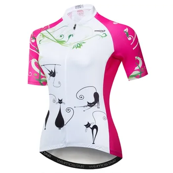Велосипедная майка Женская Майка для скоростного спуска Ropa Ciclismo, Летняя одежда для горных велосипедов с коротким рукавом, Розовый Белый Кот