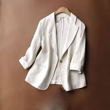 Повседневный однотонный хлопковый пеньковый пиджак на одной пуговице