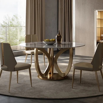 Обеденный стол из круглой каменной плиты высокого класса, современный простой роскошный дизайнерский Итальянский креативный домашний обеденный стол, круглый стол