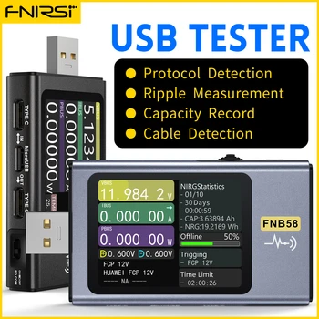 FNIRSI-FNB58 USB Тестер батареи Вольтметр Амперметр TYPE-C Быстрое Обнаружение заряда Измерение емкости Триггера Измерение пульсаций