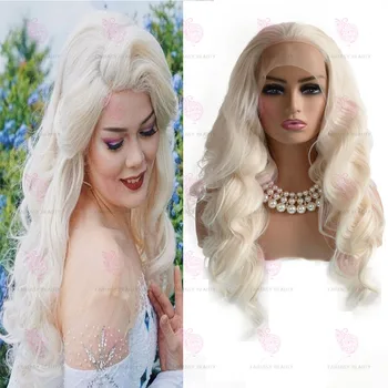 Объемные парики из синтетических волос платиновой блондинки на кружеве для женщин с волосами младенца из мягкого термостойкого волокна, Повседневные парики для косплея