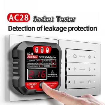 Детектор розетки AC28 США /ЕС Универсальный тестер батареи Контрольный тестовый индикатор питания ЖК-тестер напряжения фазометр Инструмент детектора