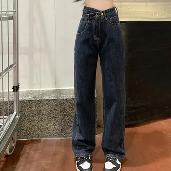 Корейские модные Мешковатые джинсы, женские джинсы 2022 с прямыми штанинами, Женская винтажная одежда с высокой талией, Женская одежда, джинсовая уличная одежда Y2k