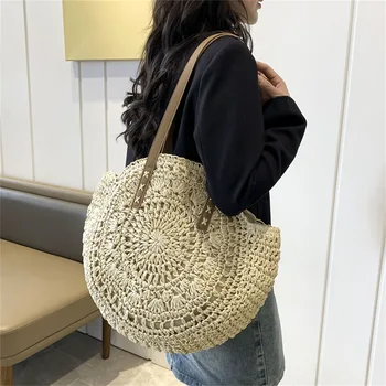 Новая соломенная пляжная сумка простая круглая сумка через плечо приморские плетеные хозяйственные сумки ручной работы 01-SB-yxjyst