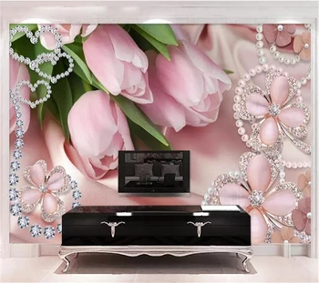 beibehang Пользовательские обои 3d фотообои розовые украшения с бриллиантами тюльпан клевер тв фон обои домашний декор 3d обои