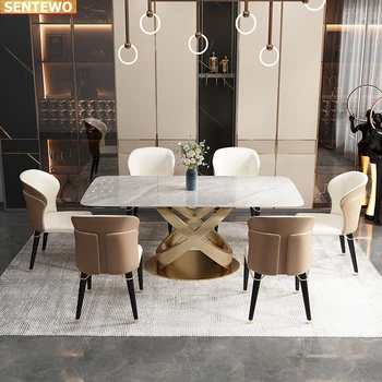 Дизайнерская роскошная столовая из мраморной плиты обеденный стол с 4 стульями mesa de jantar eettafel Мраморное основание из нержавеющей стали и золота