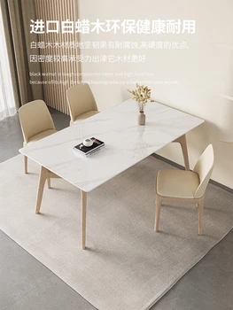 Обеденный стол из массива дерева кремового цвета, прямоугольный, небольшой, современный, простой, яркий в скандинавском стиле, сочетание стола и стула