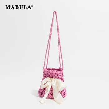 MABULA/ Маленькая сумка для телефона с милым бантом для девочек, однотонные вязаные женские мини-сумки через плечо, женская сумка через плечо ручной работы