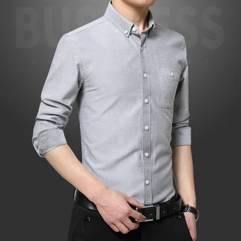 2023, мужская Оксфордская повседневная рубашка с длинным рукавом, Мужские рабочие рубашки с карманом и воротником на пуговицах, мужские белые рубашки Soild Color