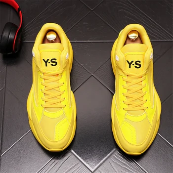 спортивная Мужская Повседневная летняя обувь Дизайнерские кроссовки из желтой сетки, Обувь для скейтборда Zapatillas Hombre