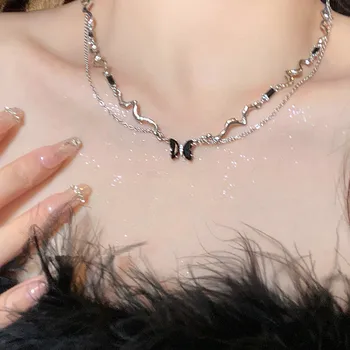 Новое двухслойное ожерелье с бабочкой из черного циркона для женщин в стиле готик-панк, вечерние украшения, аксессуар-шарм, подарок на День рождения