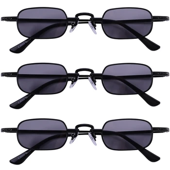 3X Ретро-панк-очки, Прозрачные квадратные солнцезащитные очки, Женские Ретро-солнцезащитные очки, мужские Металлические оправы-Черный и черно-серый
