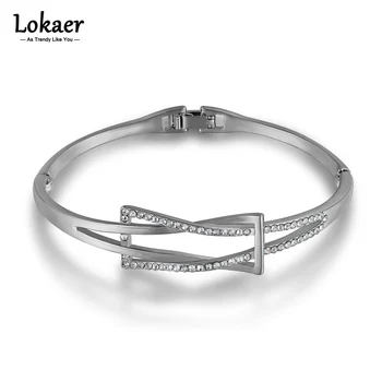 Lokaer New Rhinestone Double Bowknot Geometric Bracelets Bangles Jewelry For Women Free Shipping браслеты на руку женские B16011