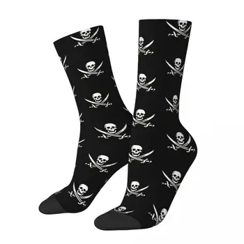 Ретро-ситцевый Джек-меч, пиратский флаг, Веселый Роджер, Графические сумасшедшие мужские носки, уличный стиль Унисекс, бесшовные носки для экипажа с принтом