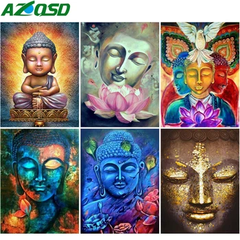 AZQSD Алмазная живопись с полной дрелью, Мозаика Будды, Стразы, Алмазная вышивка, Религиозный Портрет, Наборы для вышивания крестиком, домашний декор