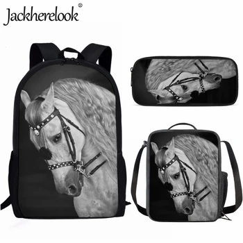 Jackherelook 17-дюймовая школьная сумка для старшеклассников 3 шт./компл. Сумки через плечо Пенал для мальчиков и девочек Школьные рюкзаки с 3D рисунком лошади