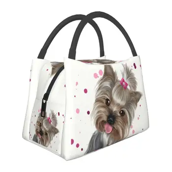 Симпатичная собака породы Йоркширский терьер Термоизолированная сумка для ланча Животное Щенок Домашнее животное Переносная сумка для ланча для офиса Еда на открытом воздухе Коробка для еды