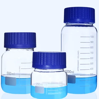 250/500/1000 мл GL80 Широкий Рот Синяя Завинчивающаяся Крышка Бутылка С Реагентом Лабораторная Посуда Химический Эксперимент