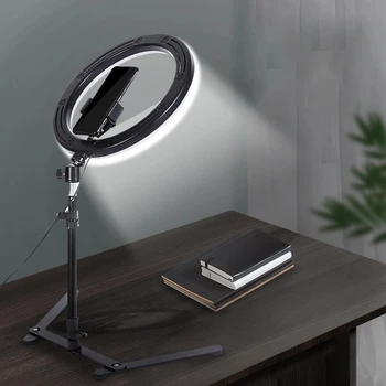 Светодиодная кольцевая лампа для селфи 26 см, лампа для заливки видео на YouTube, освещение для фотосъемки в режиме реального времени, кольцевая лампа с удаленным рабочим столом, штатив для штатива