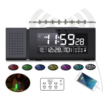 Многофункциональный светодиодный Цифровой будильник FM-радио Настольные часы с ночником Инфракрасный датчик Температуры и влажности Дисплей Часов