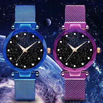 2022 Новые женские модные часы Starry Sky с магнитной пряжкой, сетчатый ремень, кварцевые часы с бриллиантами, женское платье, часы relogio feminino