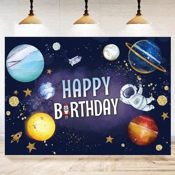 Фон для фотосъемки для мальчиков, баннер на тему космоса, Астронавт Галактики, с Днем Рождения, Декоративный фон для вечеринки, плакат