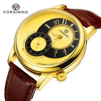 Хронограф с золотым циферблатом Спортивные часы с сетчатым коричневым кожаным ремешком Автоматические часы Со светящейся стрелкой Механические наручные часы Montre Homme