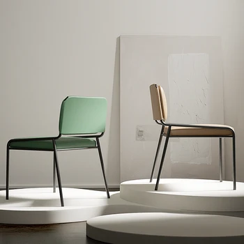 Итальянские минималистичные домашние обеденные стулья, легкое роскошное дизайнерское кожаное мягкое кресло-мешок со спинкой, простой современный стул для столовой