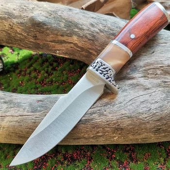Высококачественный Прямой Нож с Лезвием 8CR13MOV с Деревянной Ручкой для Выживания в Кемпинге на открытом воздухе, Охоты и Самообороны