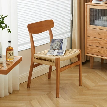 Обеденный стул из цельного дерева, плетеный из веревки, для домашней чайной комнаты, Плетеный Обеденный стол в винтажном японском стиле со спинкой для кофейни