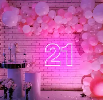 Неоновая вывеска Twenty One с питанием от USB для декора комнаты, светодиодный неоновый ночник с регулируемой яркостью для настенного искусства в детской комнате, подарок на день рождения