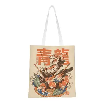 Изготовленные на заказ сумки для покупок из парусины японской кухни, женские прочные сумки для покупок Dragon Sushi Tote