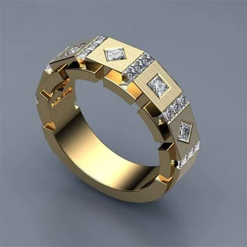 Модные простые золотые квадратные кольца для женщин, модные свадебные украшения из белого камня с металлической инкрустацией